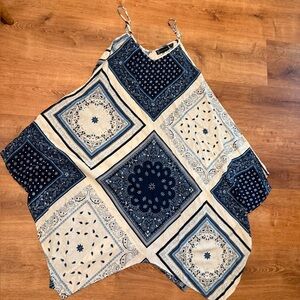 New York & Company Blue and Cream Patterned Dress